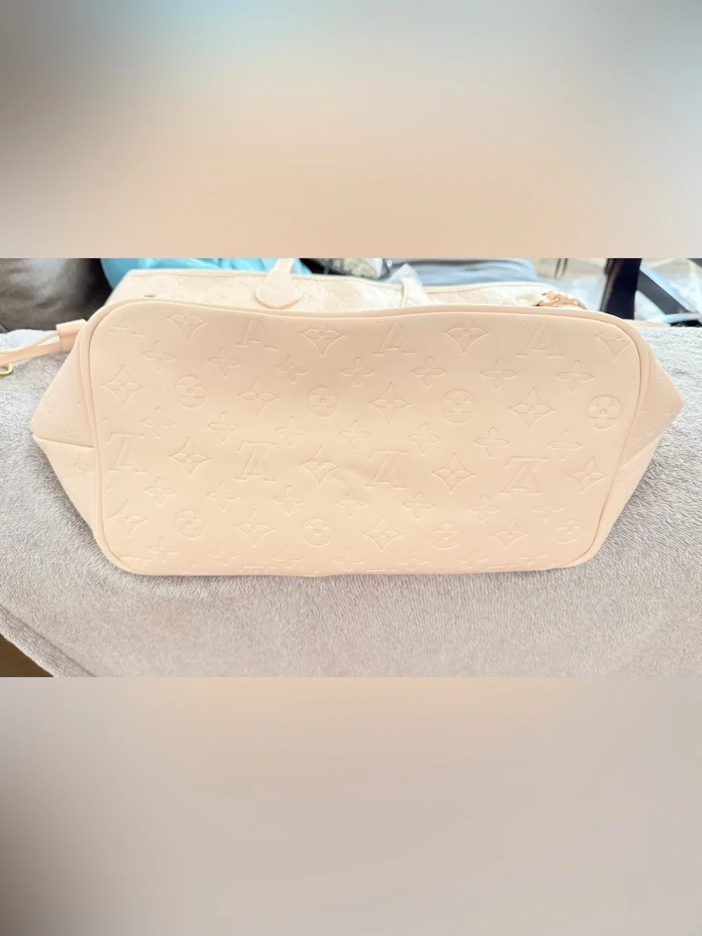 Elegant Blush Pink Embossed Tote Bag with Gold Accents